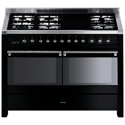 Smeg A4-BL-8 Dual Fuel Range Cooker, Gloss Black
